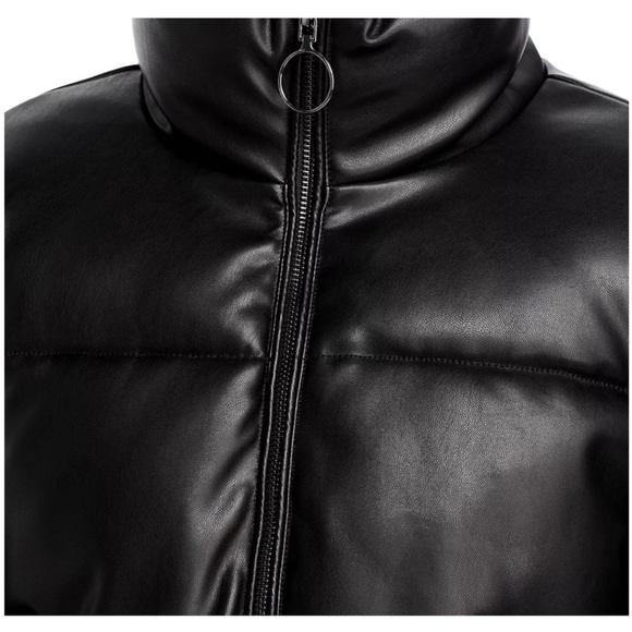 Aqua Women’s Faux Leather Short Puffer Coat size XS - Picture 4 of 8